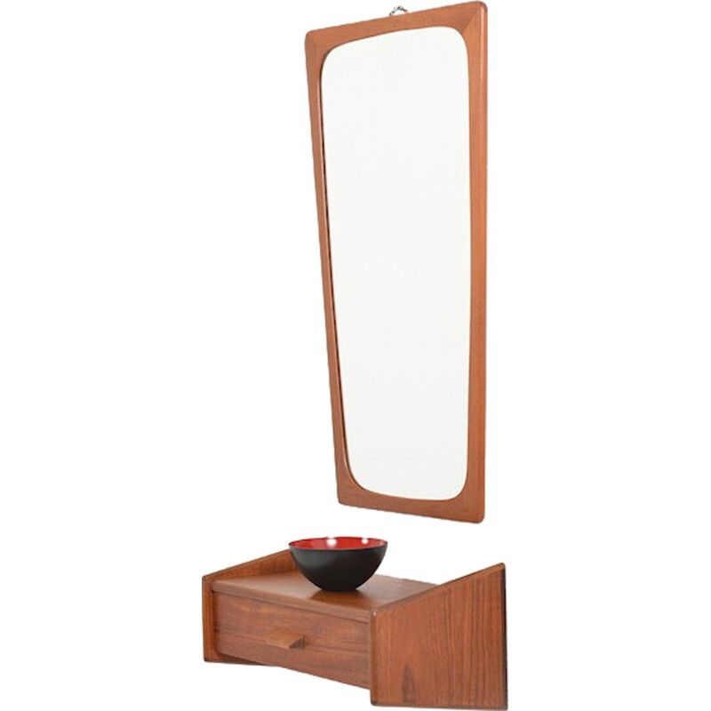 Miroir et petit meuble d'entrée danois - 1950