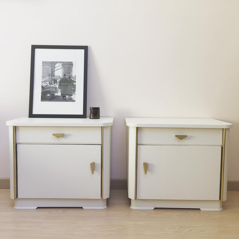 Pair of white vintage Art Deco night stands