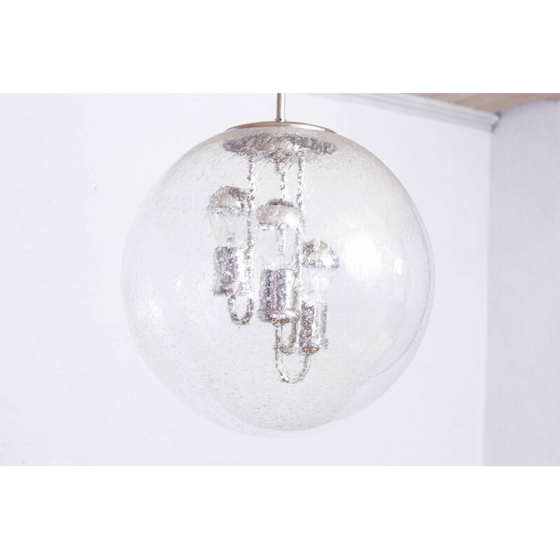 Vintage glazen en verchroomd metalen hanglamp van Born Leuchten, 1970
