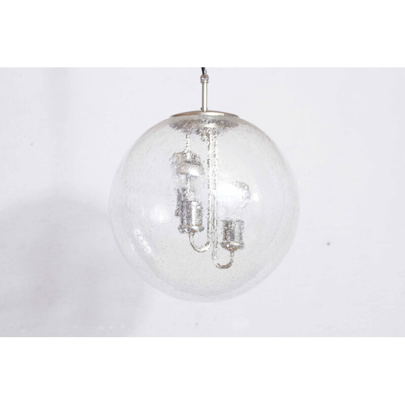 Vintage glazen en verchroomd metalen hanglamp van Born Leuchten, 1970