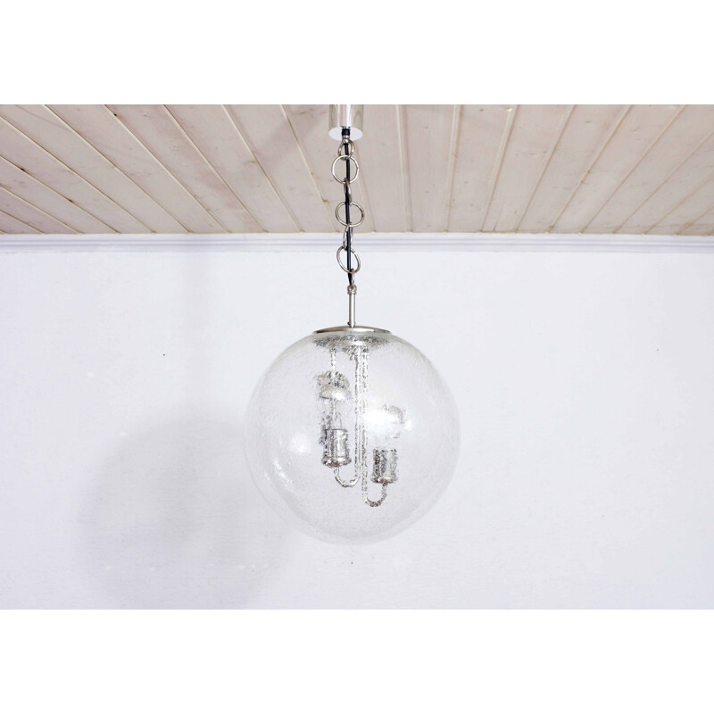 Vintage glass and chrome-plated metal pendant lamp by Born Leuchten, 1970
