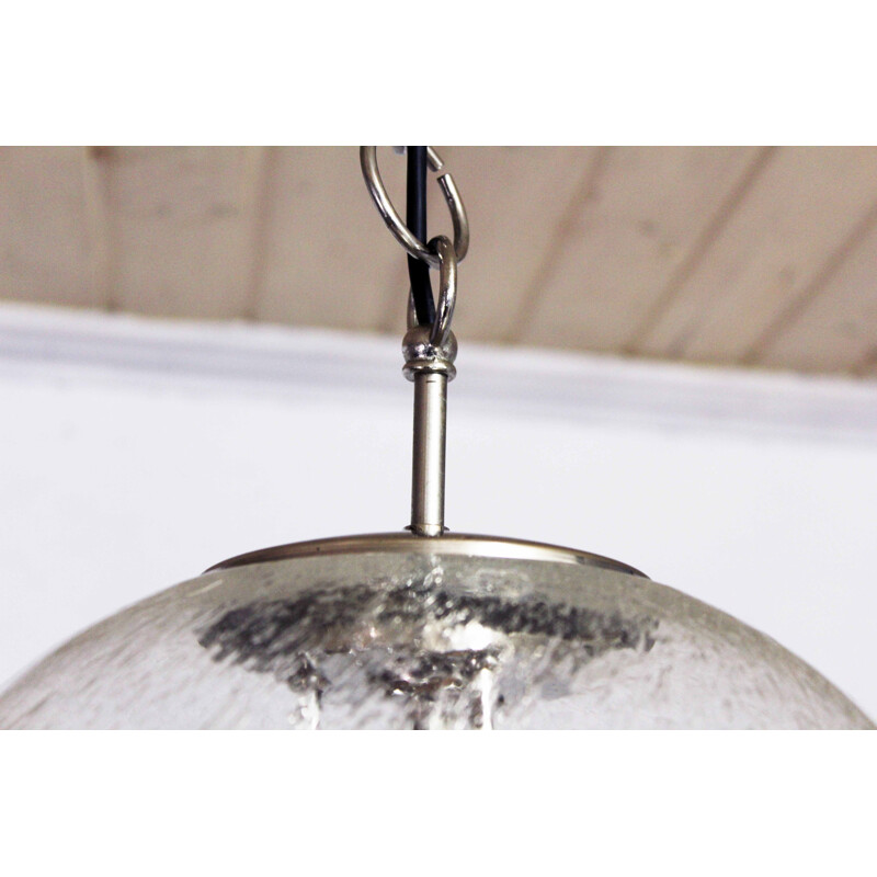 Vintage glass and chrome-plated metal pendant lamp by Born Leuchten, 1970