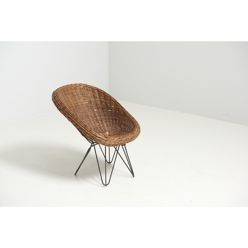 Vintage rattan children chair with hairpin legs, Netherlands 1950s