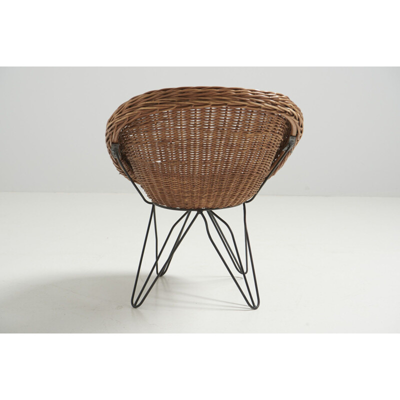 Sedia per bambini vintage in rattan con gambe a forcina, Paesi Bassi 1950