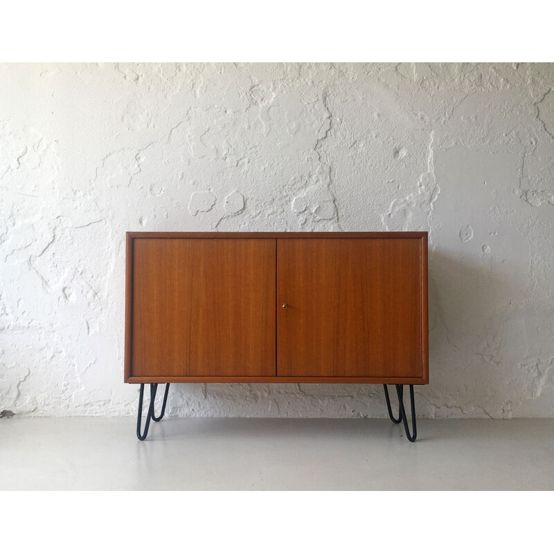 Vintage teak highboard in black metal legs