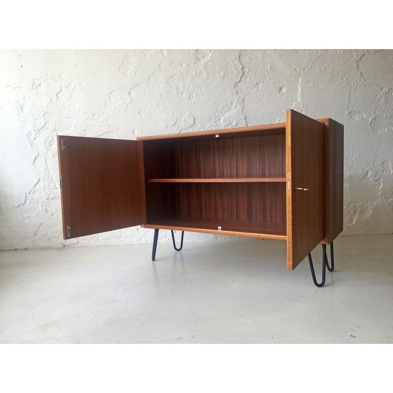 Vintage teak highboard in black metal legs