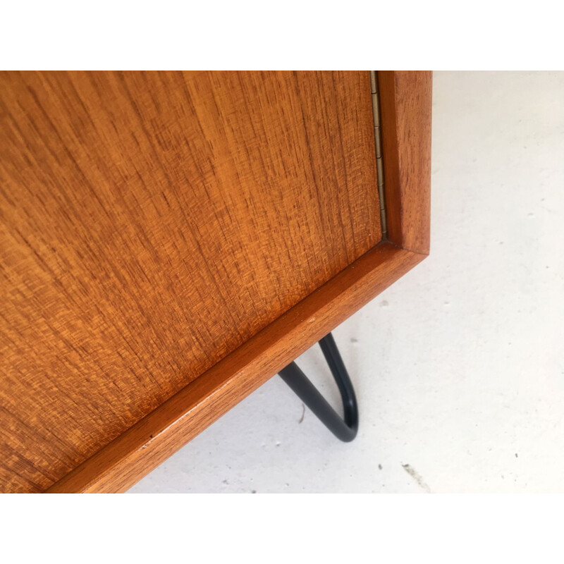 Vintage teak highboard in black metal legs