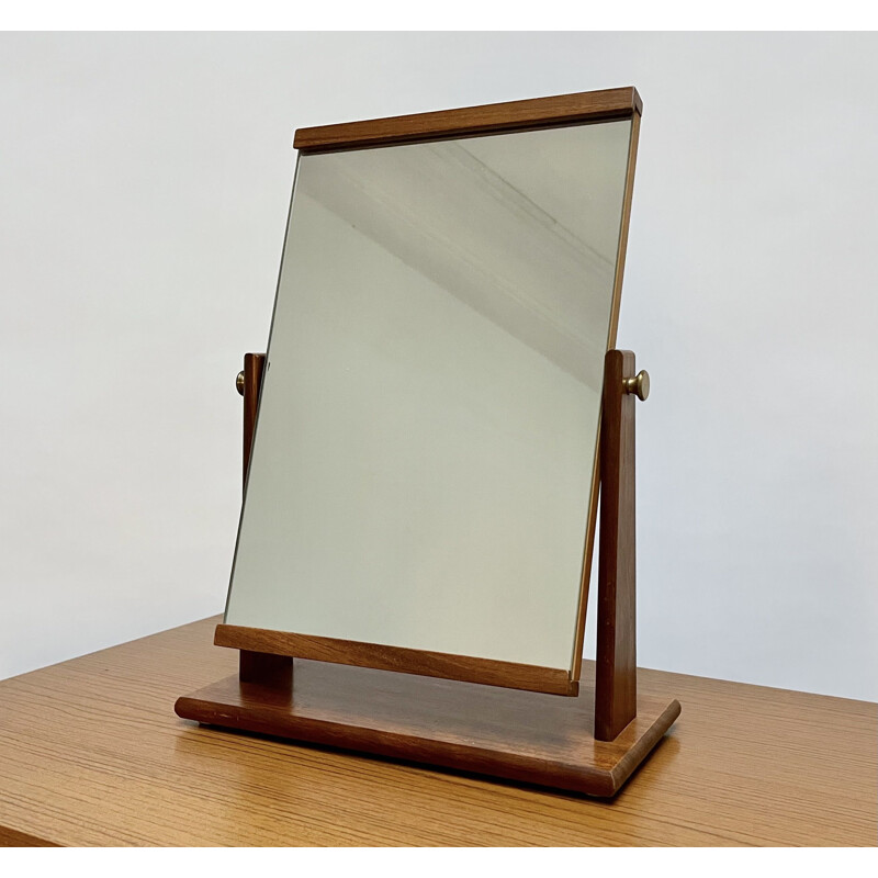 Mid century tilting face mirror with teak frame