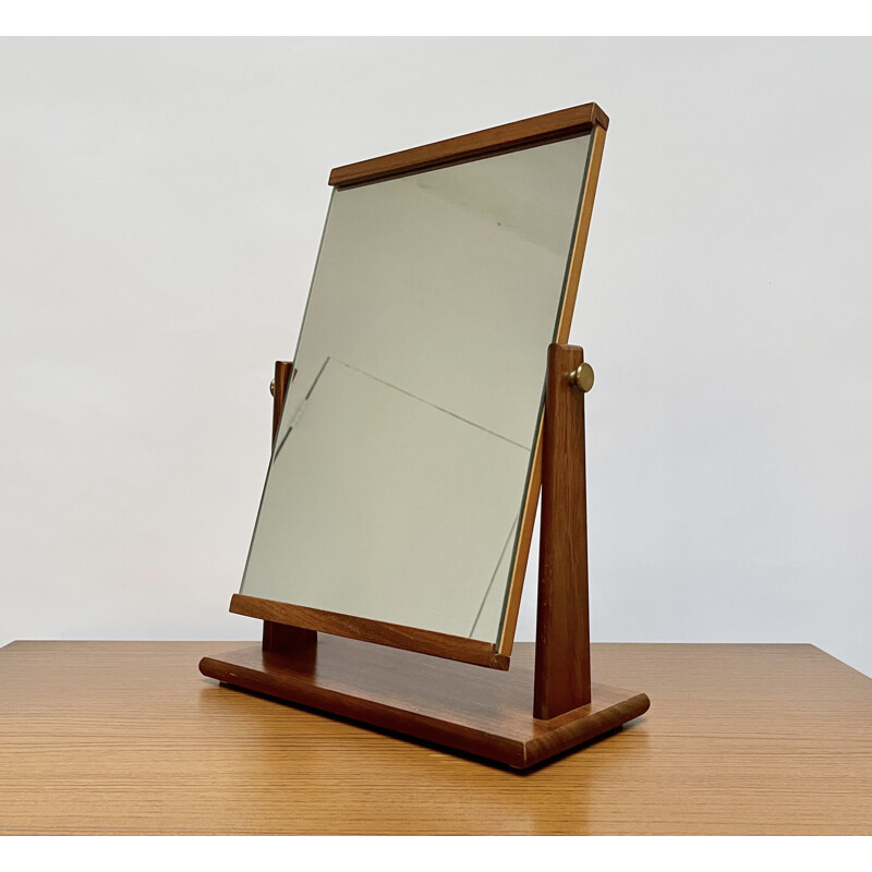 Mid century tilting face mirror with teak frame