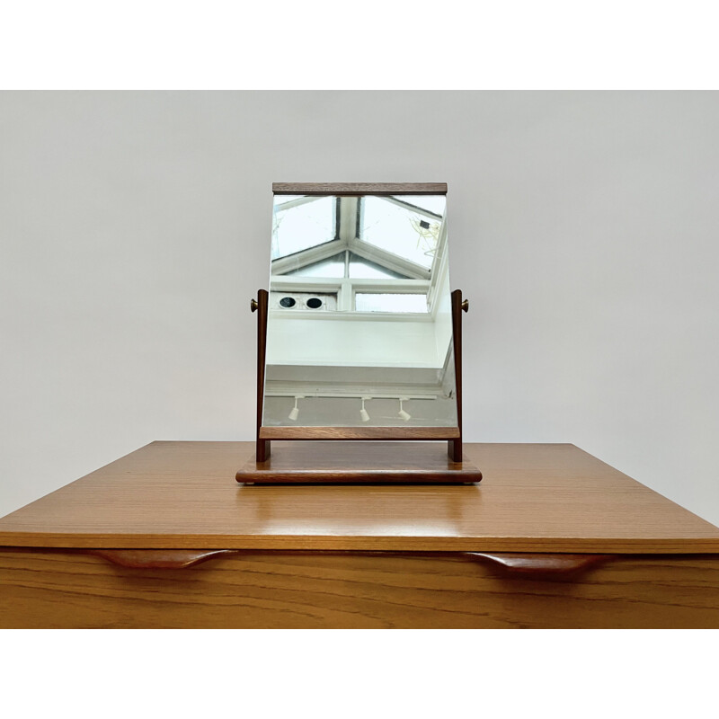 Mid century tilting face mirror with teak frame