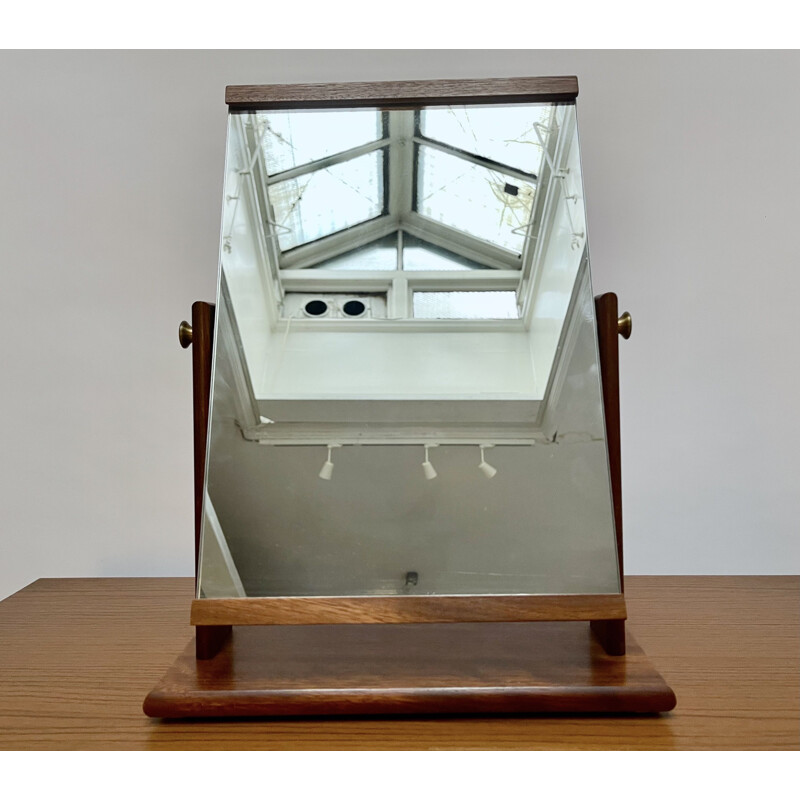 Miroir frontal basculant vintage avec cadre en teck