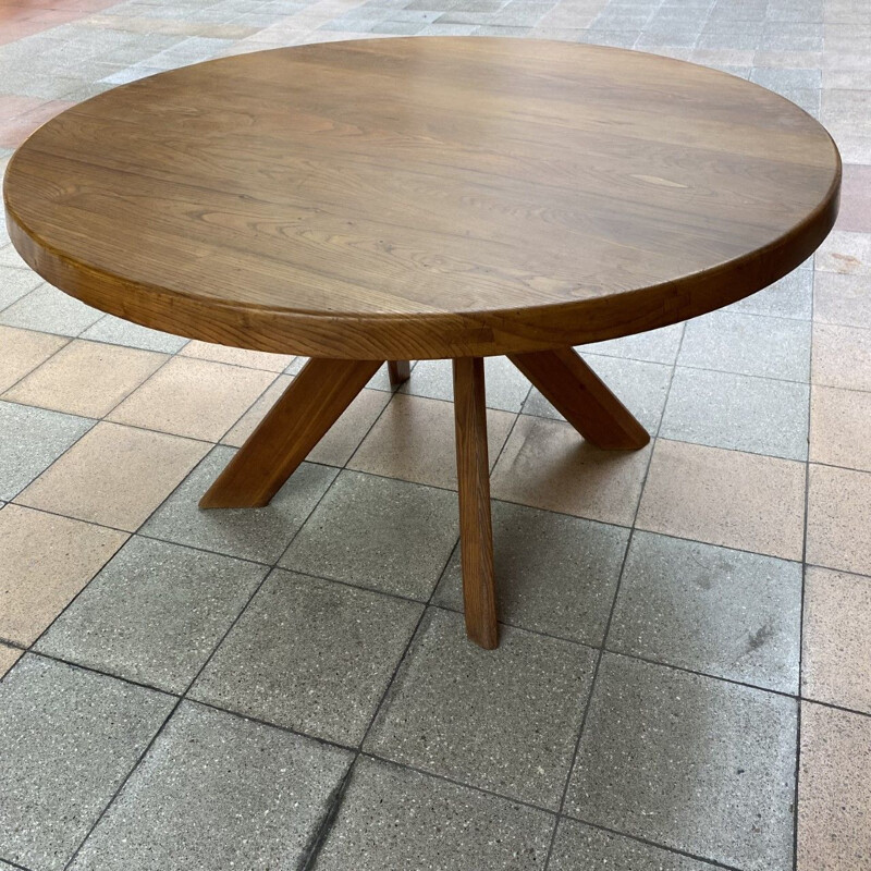 Vintage T21c Sfax table in solid elmwood by Pierre Chapo, 1971