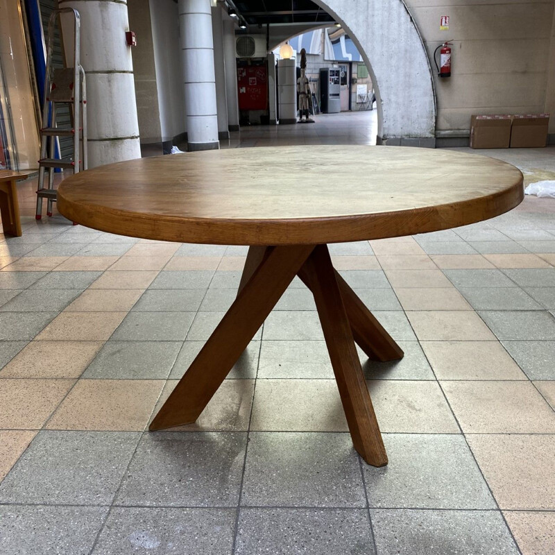 Vintage T21c Sfax table in solid elmwood by Pierre Chapo, 1971