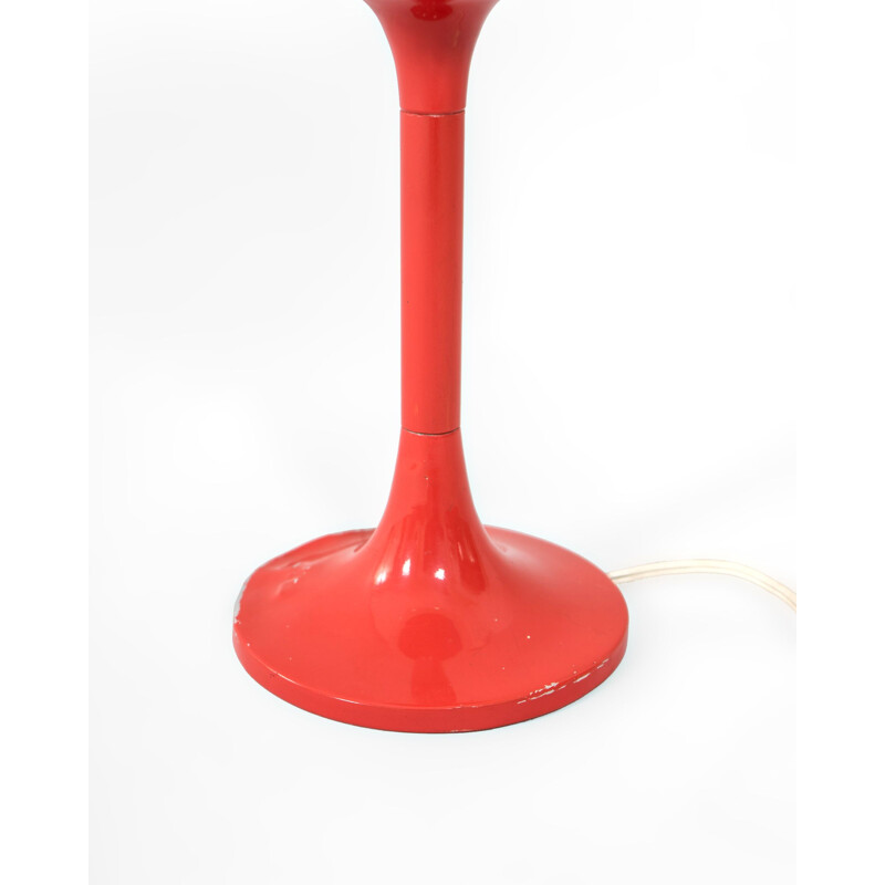 Vintage desk lamp in red and white opal glass, France 1970
