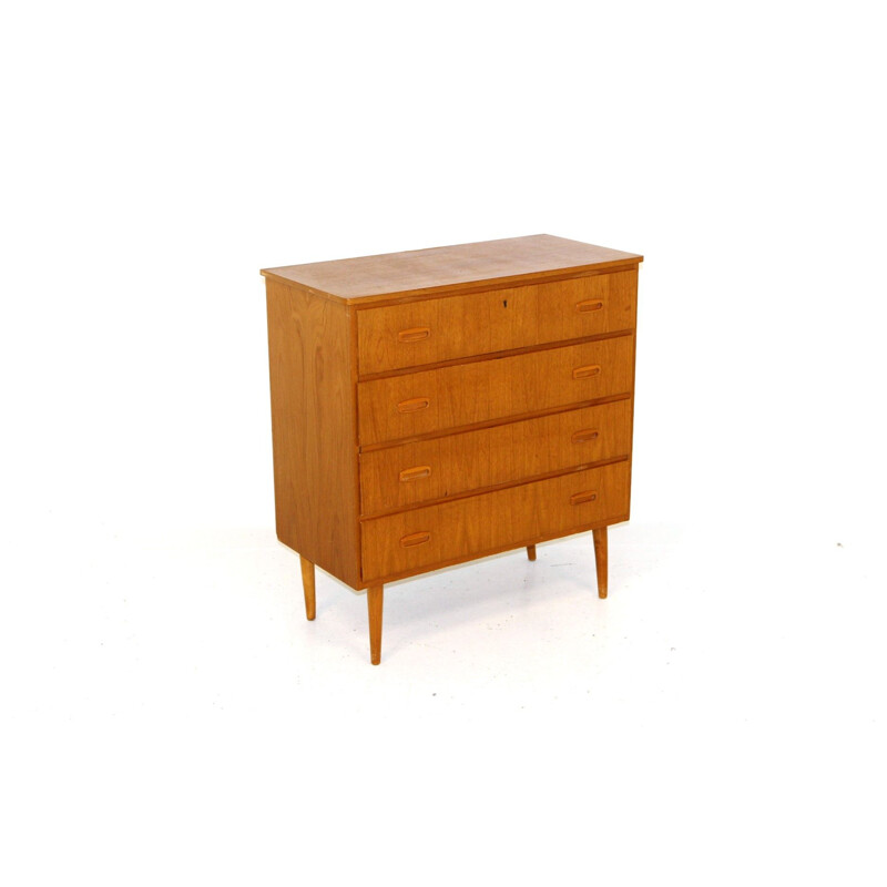 Scandinavian vintage teak and beech chest of drawers, Sweden 1960