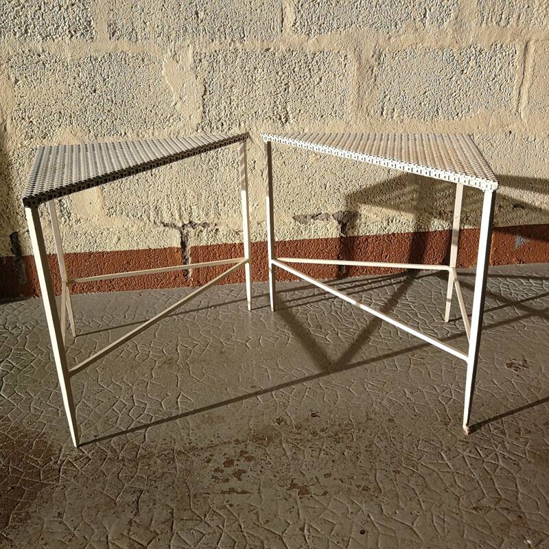 Pareja de mesas de centro triangulares vintage, 1950
