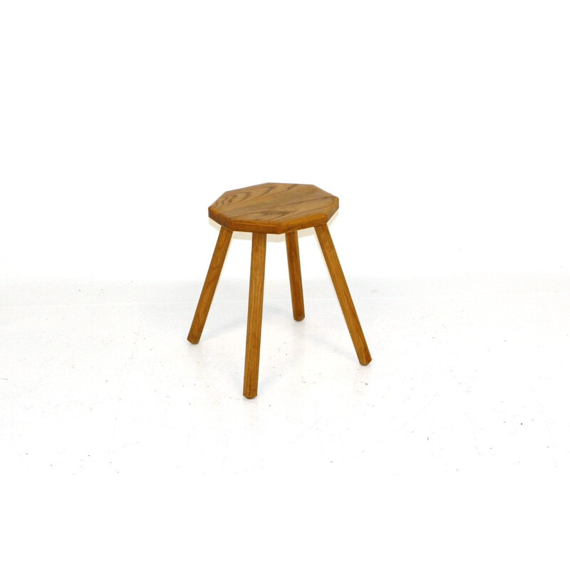 Vintage Brutalist oakwood stool, Sweden 1950