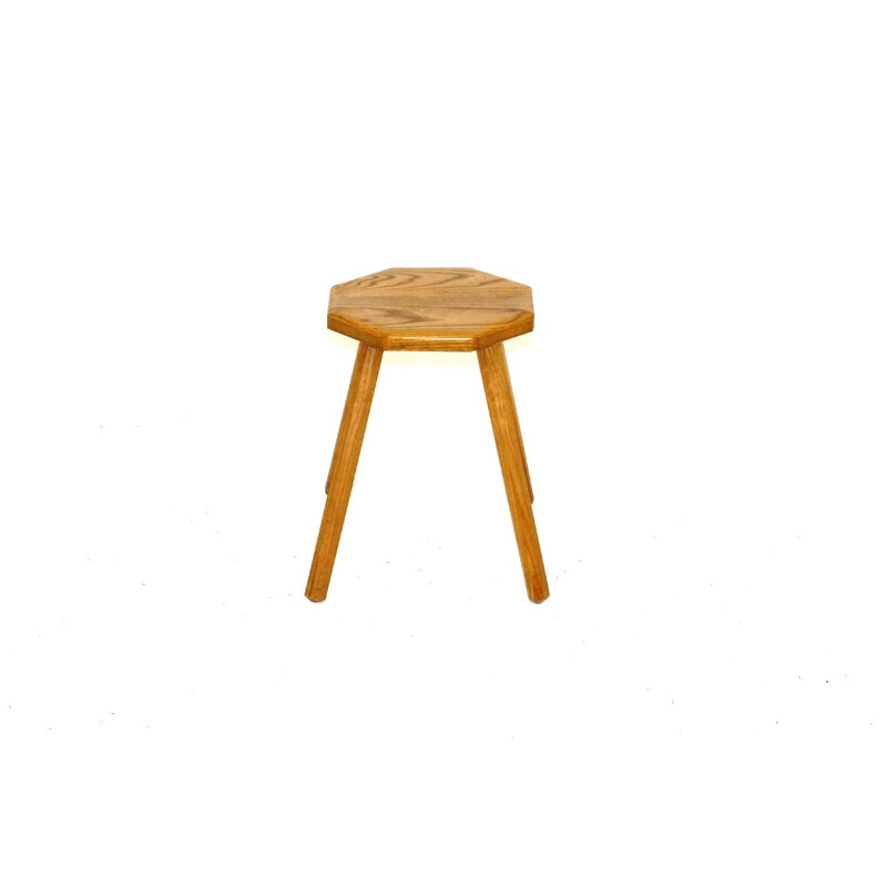 Vintage Brutalist oakwood stool, Sweden 1950