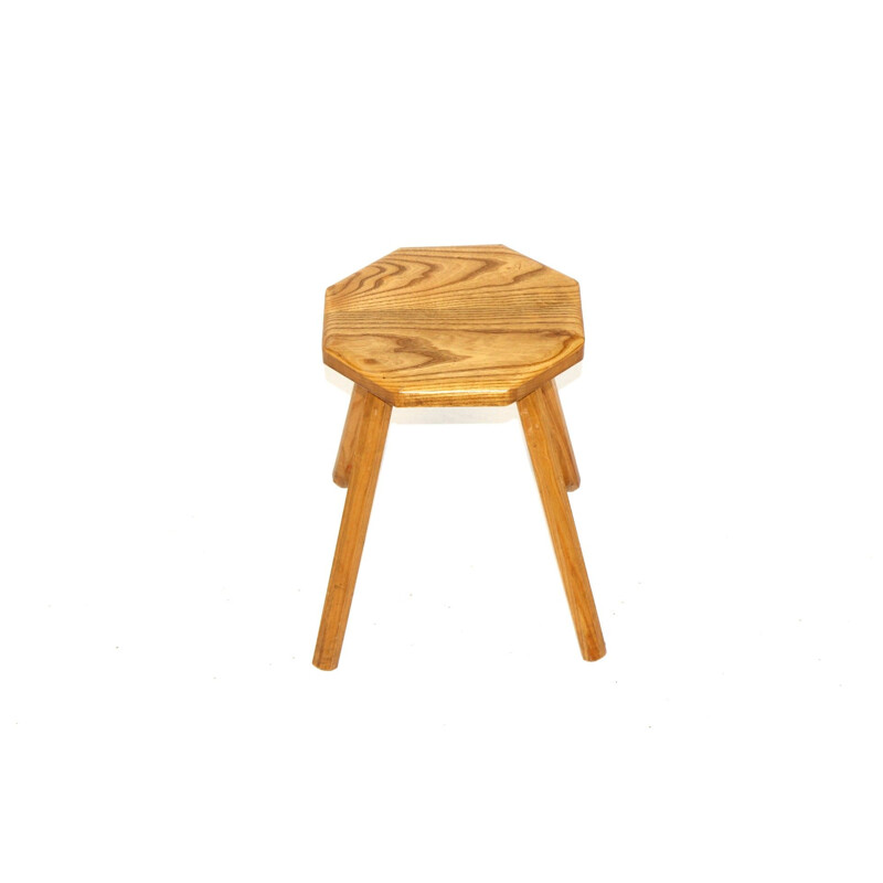 Vintage Brutalist oakwood stool, Sweden 1950