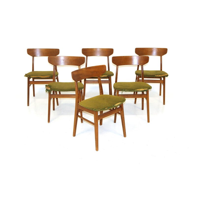 Set of 6 vintage teak chairs, Denmark 1960