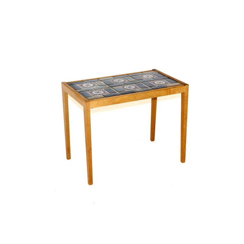 Vintage oak and ceramic coffee table, Denmark 1960