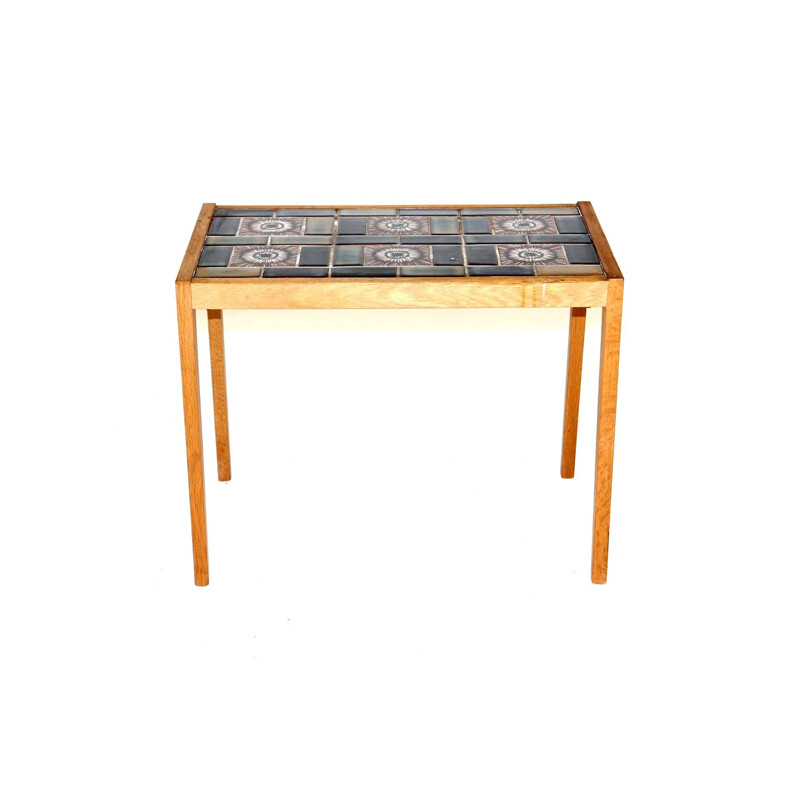 Vintage oak and ceramic coffee table, Denmark 1960