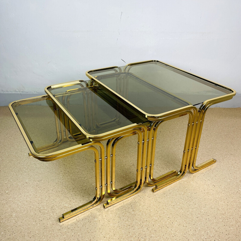 Mid-century gold brass nesting tables, Italy 1960s