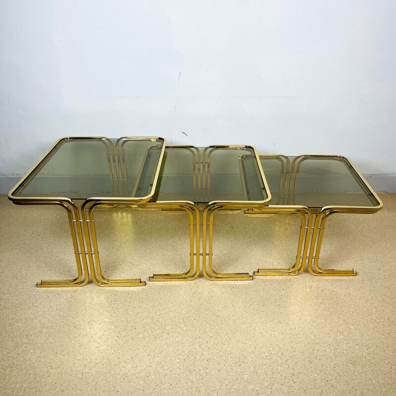 Mid-century gold brass nesting tables, Italy 1960s