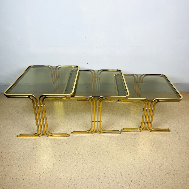 Tables gigognes vintage en laiton doré, Italie 1960