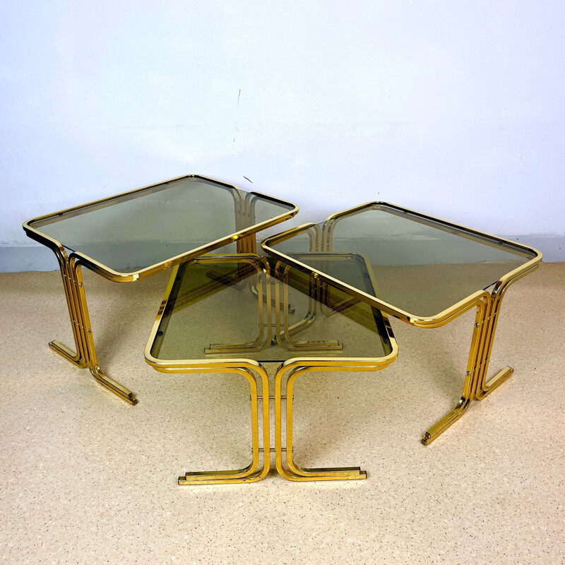 Mid-century gold brass nesting tables, Italy 1960s