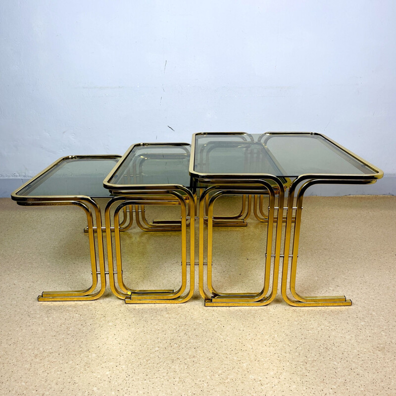 Mid-century gold brass nesting tables, Italy 1960s