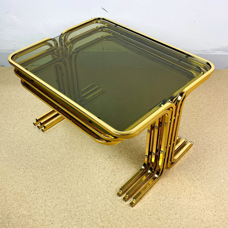 Mid-century gold brass nesting tables, Italy 1960s