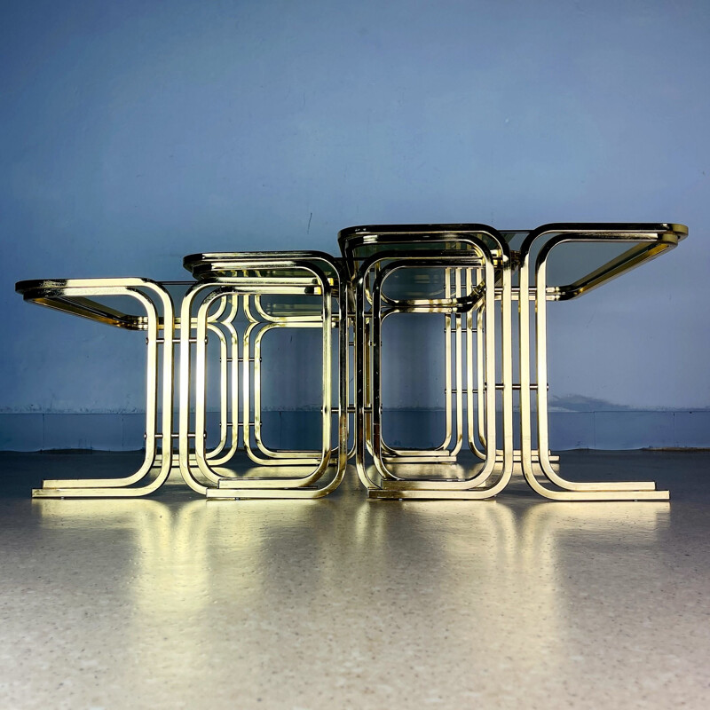 Mid-century gold brass nesting tables, Italy 1960s