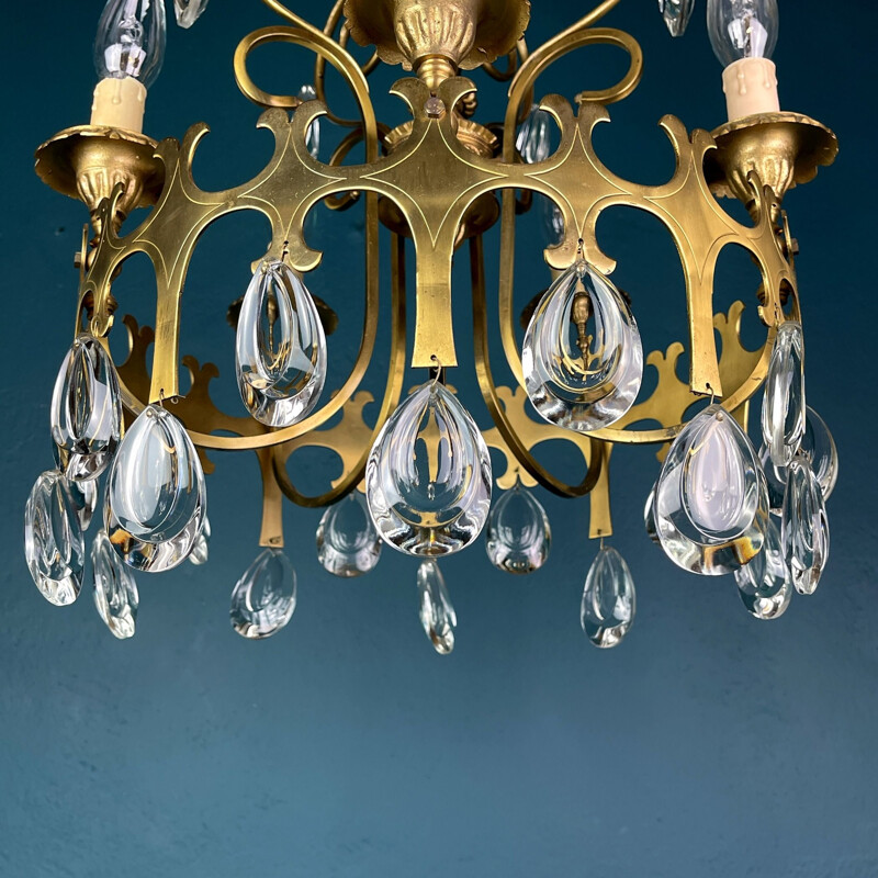 Vintage chandelier with crystal drops, Italy 1960s