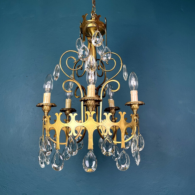 Vintage chandelier with crystal drops, Italy 1960s