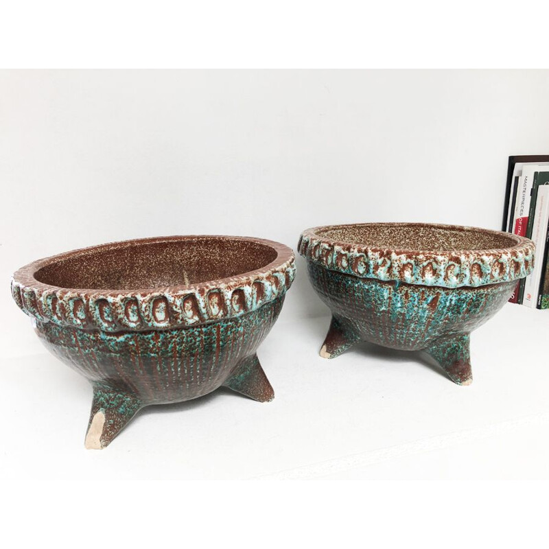 Pair of vintage tripod and zoomorphic planters from Accolay, 1970