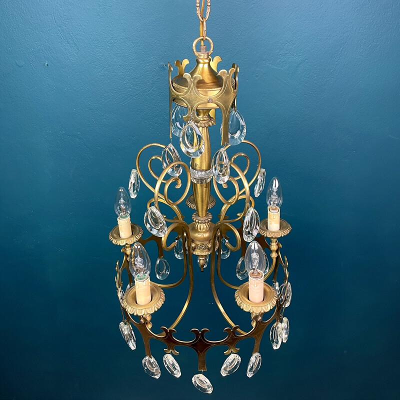 Vintage chandelier with crystal drops, Italy 1960s