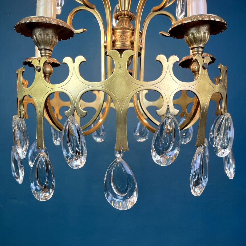 Vintage chandelier with crystal drops, Italy 1960s