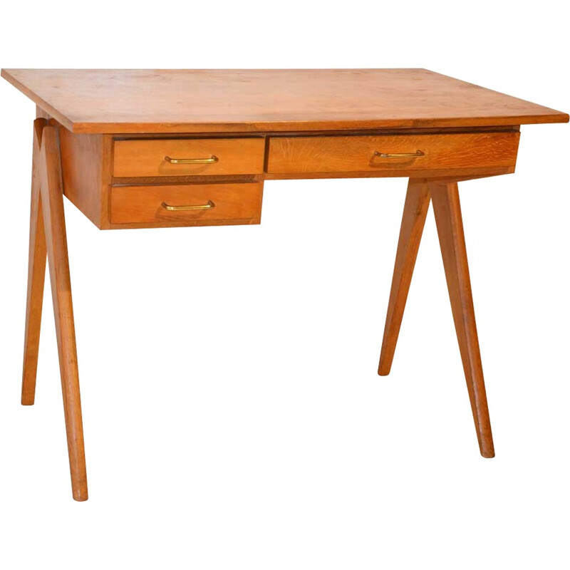 Mid-century Gaspar desk in wood with compass legs - 1950s