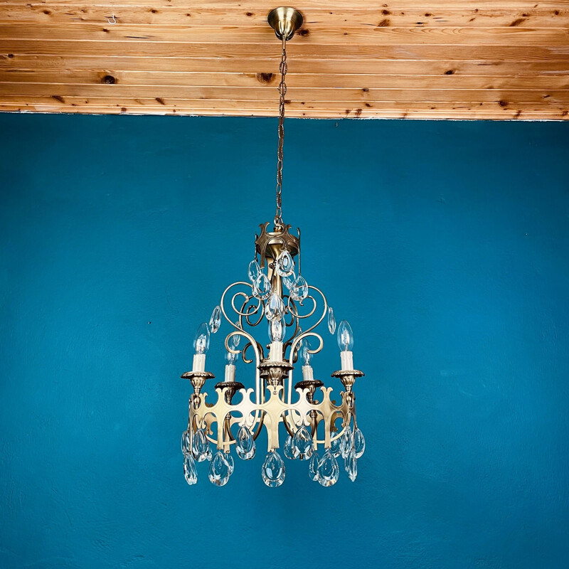 Vintage chandelier with crystal drops, Italy 1960s