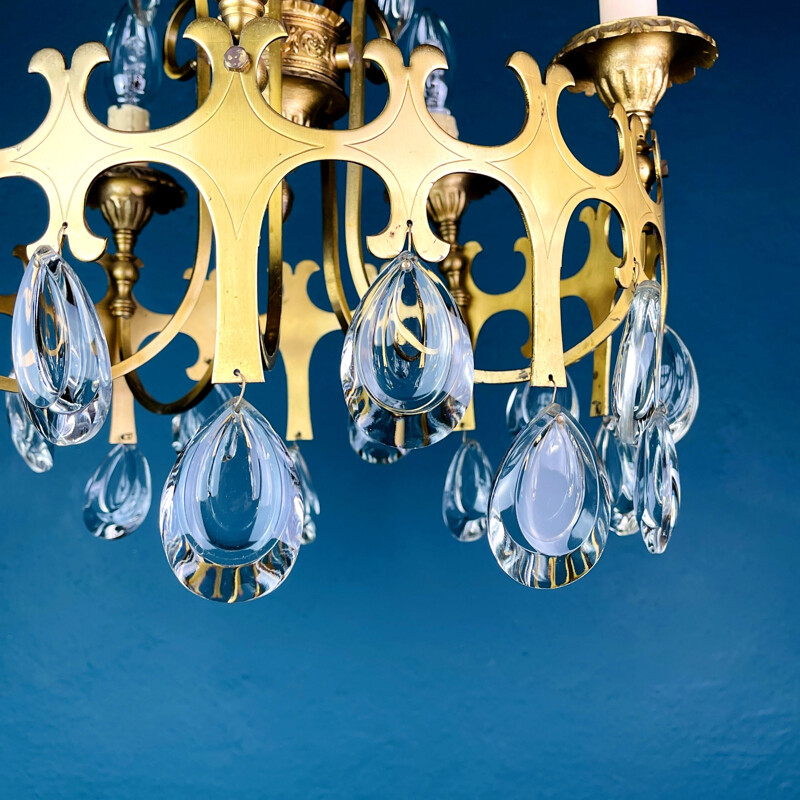 Lustre vintage avec des gouttes de cristal, Italie 1960