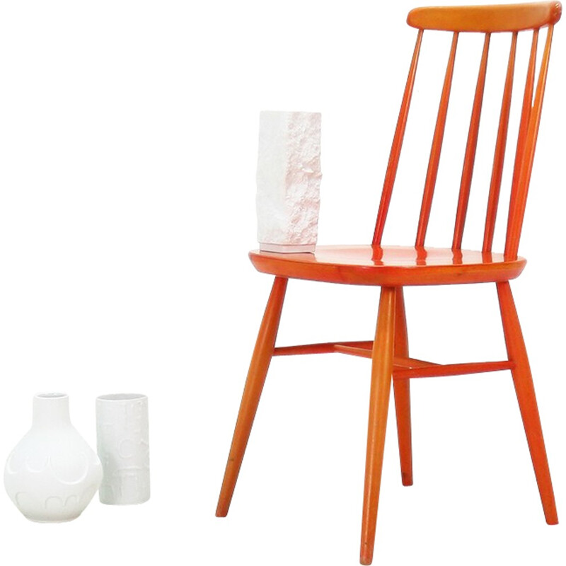 Bistrot vintage chair in orange lacquered wood - 1950s