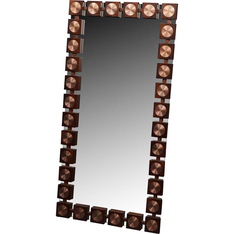 Swedish mid century rosewood  mirror with copper - 1960s