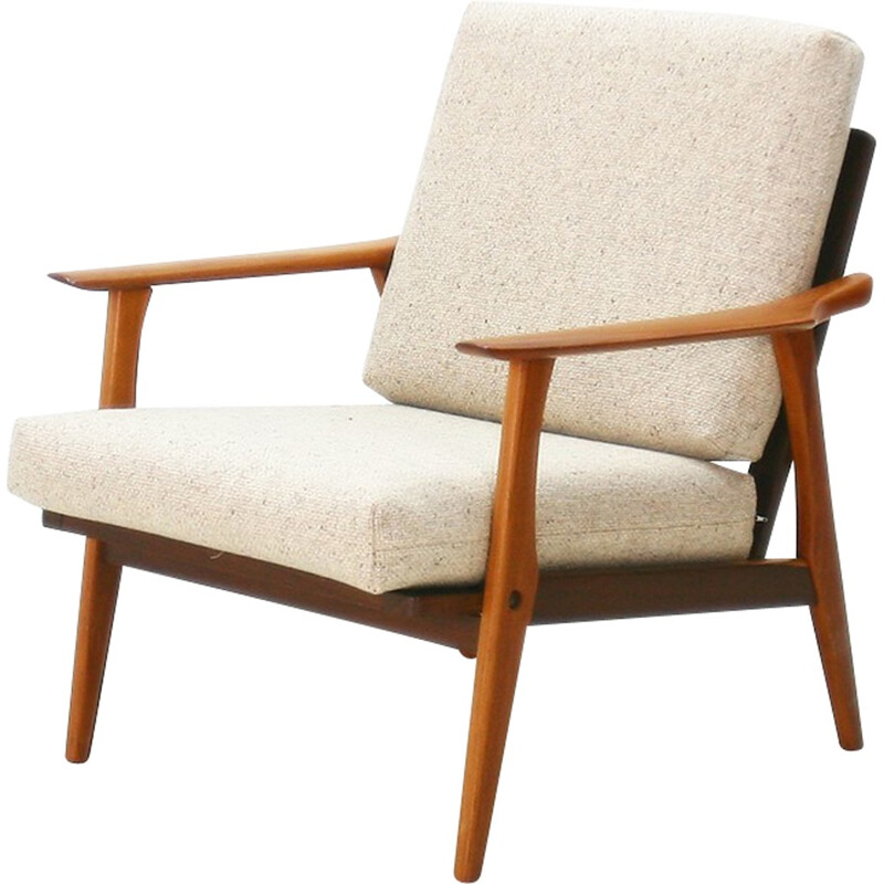 Easy chair in teak and beige fabric - 1960s