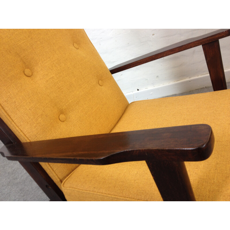 Pair of French Parker-Knoll armchairs in mustard yellow fabric - 1950s