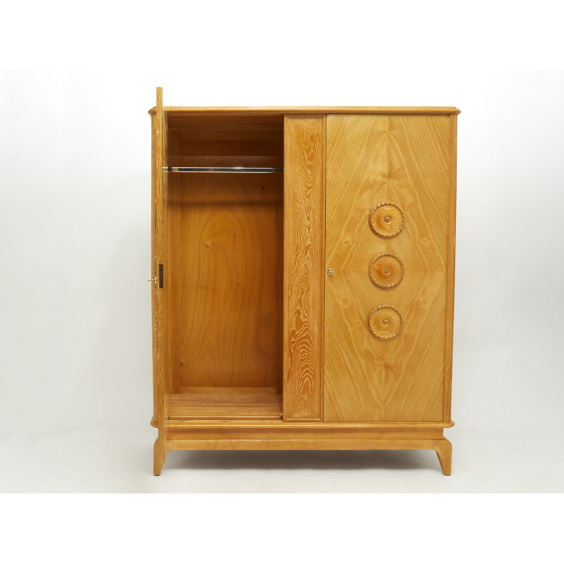 Small vintage Art Deco cabinet in ashwood and brass, 1950