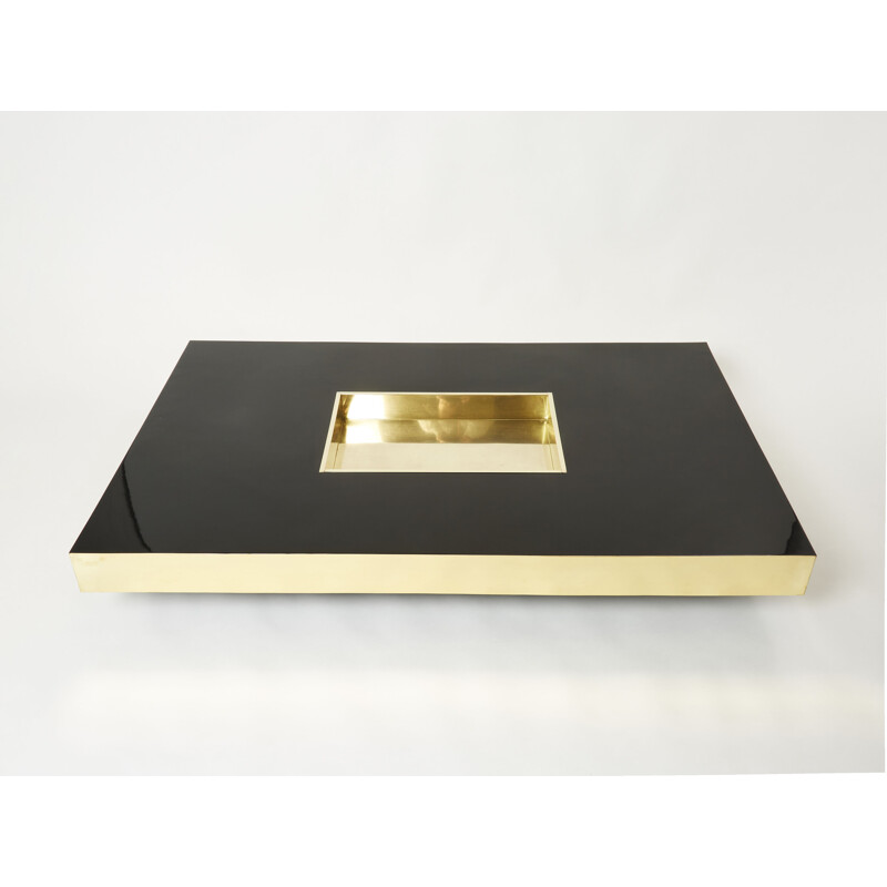 Vintage black lacquered brass coffee table by Mario Sabot, 1970