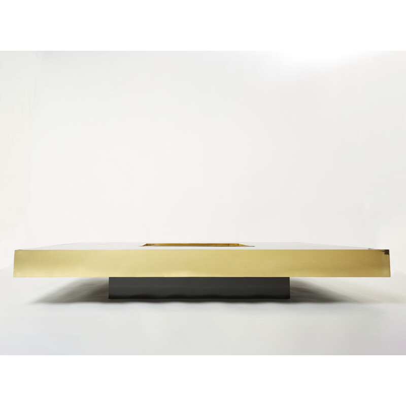 Vintage black lacquered brass coffee table by Mario Sabot, 1970