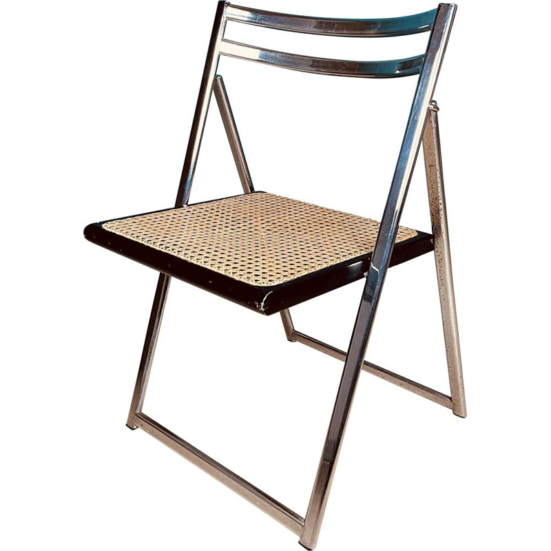 Mid-century folding cane dining chair, Italy 1970s