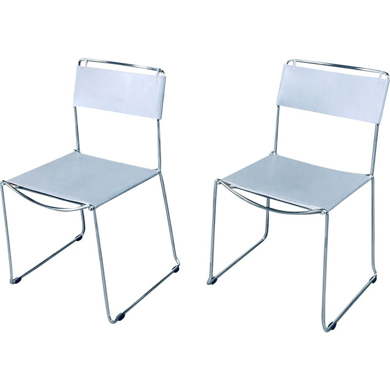 Pair of vintage chairs in chromed metal by Giandomenico Belotti for Alias, Italy 1980